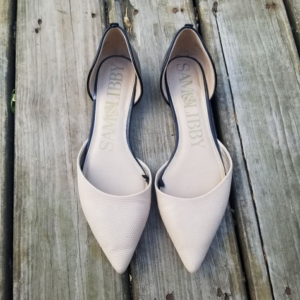 Sam & Libby Snakeskin Cream Black D'orsey Point‎ Toe Flat Woman's 10
